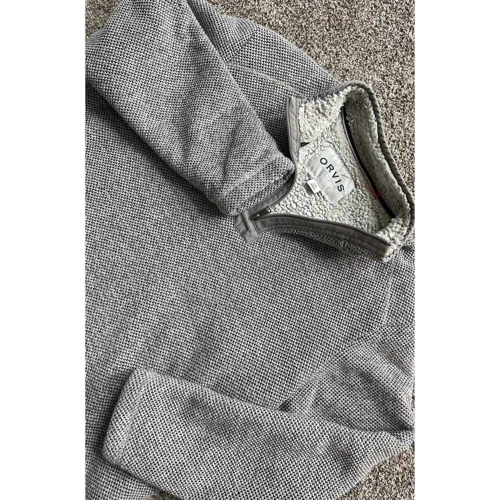 Orvis Men's Fleece Lined Black Gray 1/4 Zip Pullover Sweatshirt Sz Large L